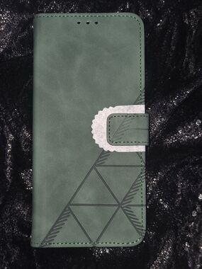 Samsung A05 - Green Geometric Wallet Phone Case with Magnetic Closure
